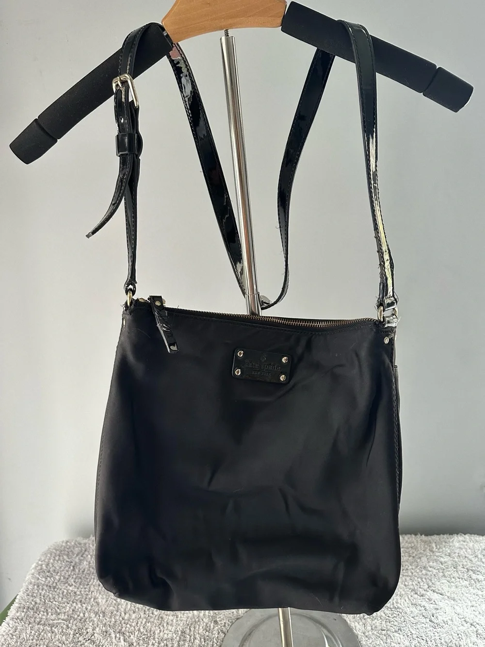 kate spade Black Nylon Shoulder Bag with Patent Trim